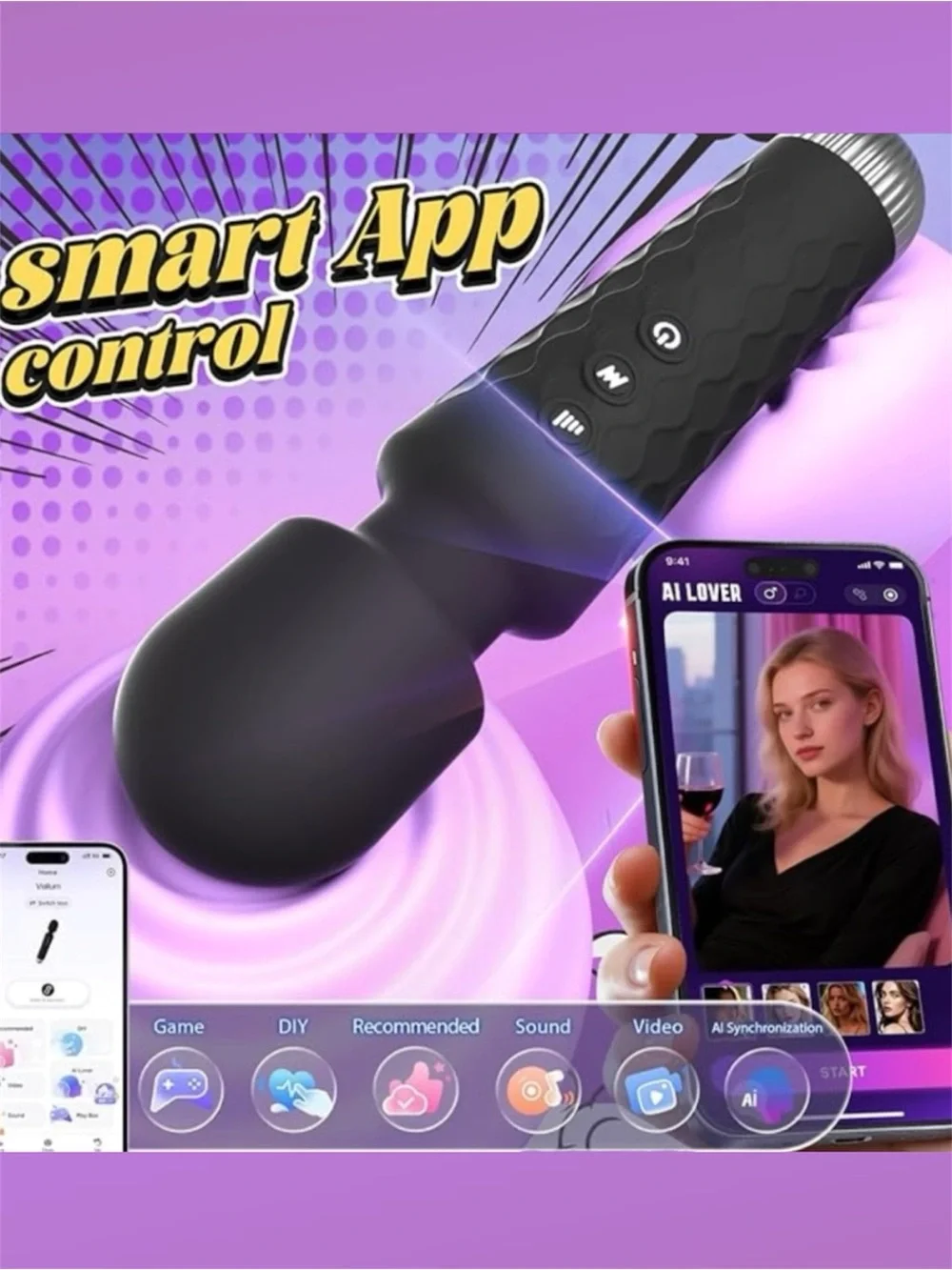 Black Massage Wand: Multi Vibration Modes, App & Waterproof. SEALED/NEW